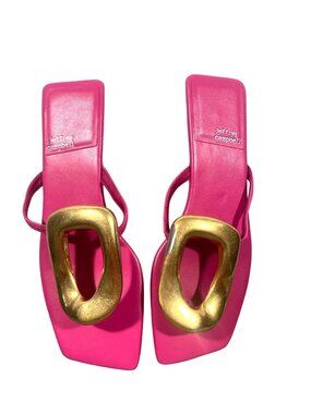 Jeffrey Campbell Linques-2 Fuchsia Gold Sandals liquid Metallic Accent Size 7.5